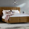 Boxspring Jade Vlak Met Gestoffeerd Matras -Wolkbed Winkel Boxspring Jade vlak met gestoffeerd matras cognac