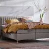 Boxspring Ruby Vlak Met Gestoffeerd Matras -Wolkbed Winkel Boxspring Ruby vlak met gestoffeerd matras taupe