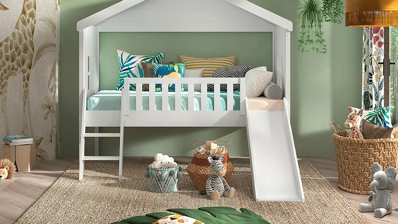 Halfhoogslaper HuisBed Met Glijbaan 4 Halfhoogslaper HuisBed Met Glijbaan - Afbeelding 2